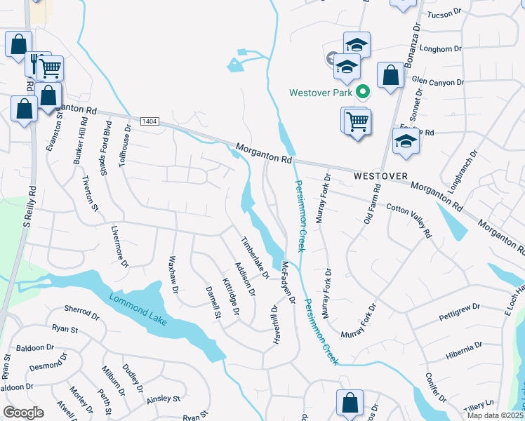 map of restaurants, bars, coffee shops, grocery stores, and more near 124-198 McFadyen Drive in Fayetteville