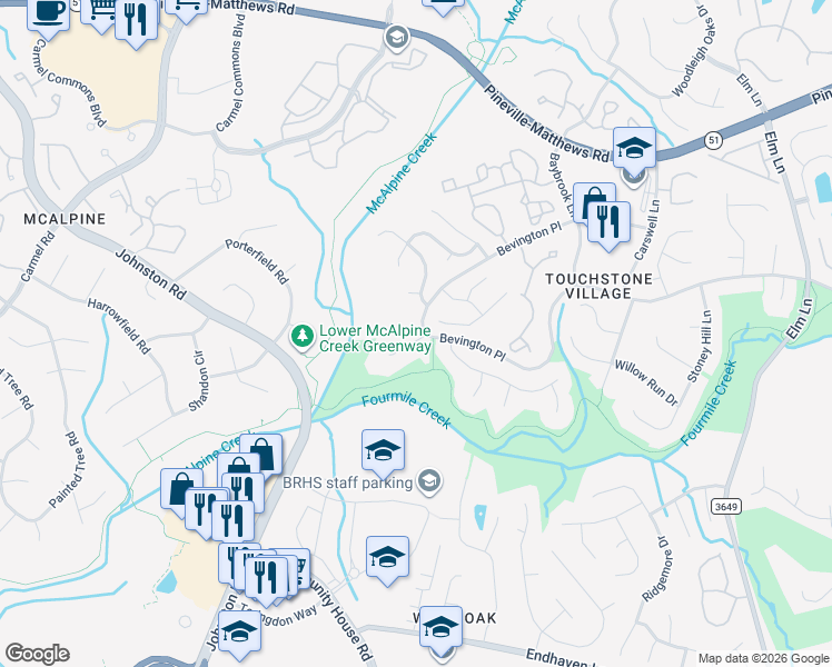 map of restaurants, bars, coffee shops, grocery stores, and more near 9604 Stanton Green Court in Charlotte
