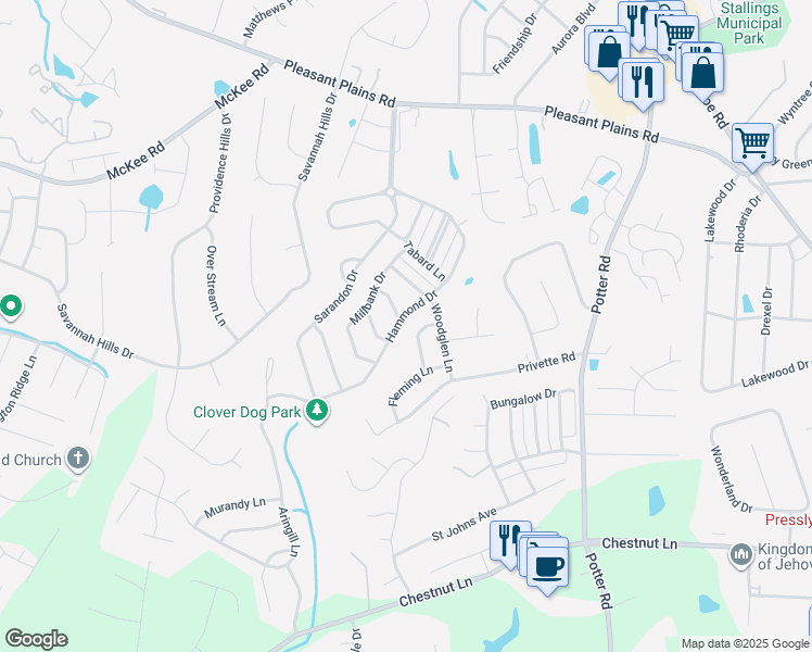 map of restaurants, bars, coffee shops, grocery stores, and more near 1333 Hammond Drive in Stallings