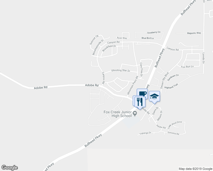 map of restaurants, bars, coffee shops, grocery stores, and more near 2276 Silverthorne Drive in Bullhead City