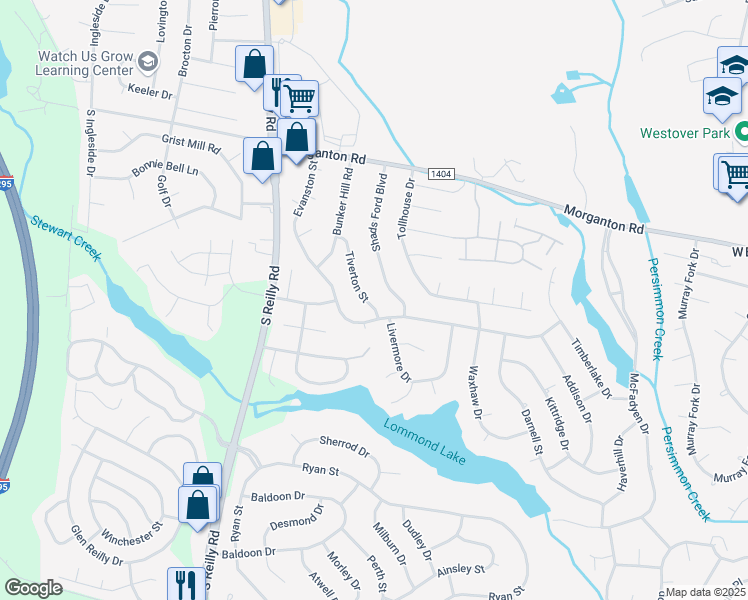 map of restaurants, bars, coffee shops, grocery stores, and more near 235 Tiverton Street in Fayetteville