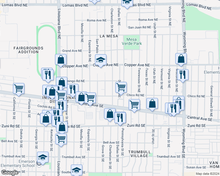 map of restaurants, bars, coffee shops, grocery stores, and more near in Albuquerque