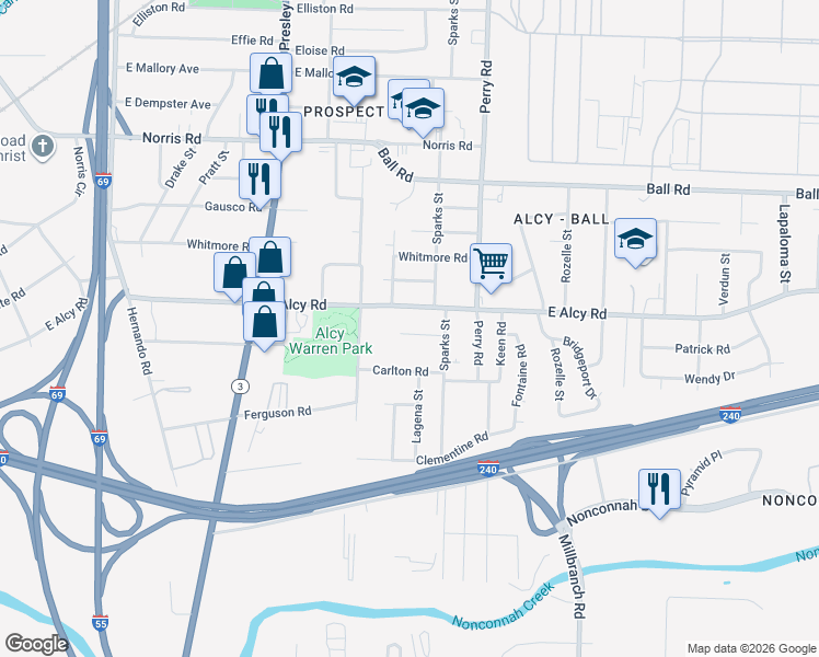 map of restaurants, bars, coffee shops, grocery stores, and more near 1484 Lockhaven Avenue in Memphis