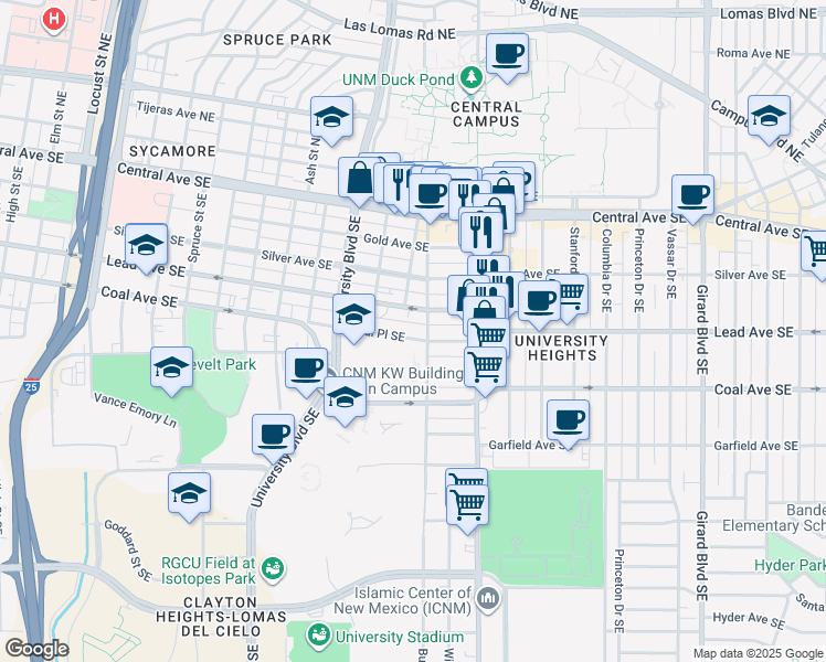 map of restaurants, bars, coffee shops, grocery stores, and more near in Albuquerque