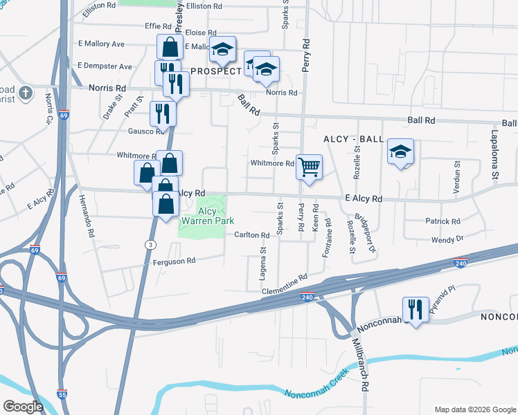 map of restaurants, bars, coffee shops, grocery stores, and more near 1484 Lockhaven Avenue in Memphis