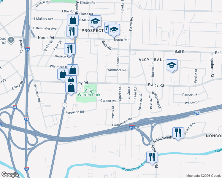 map of restaurants, bars, coffee shops, grocery stores, and more near 1484 Lockhaven Avenue in Memphis