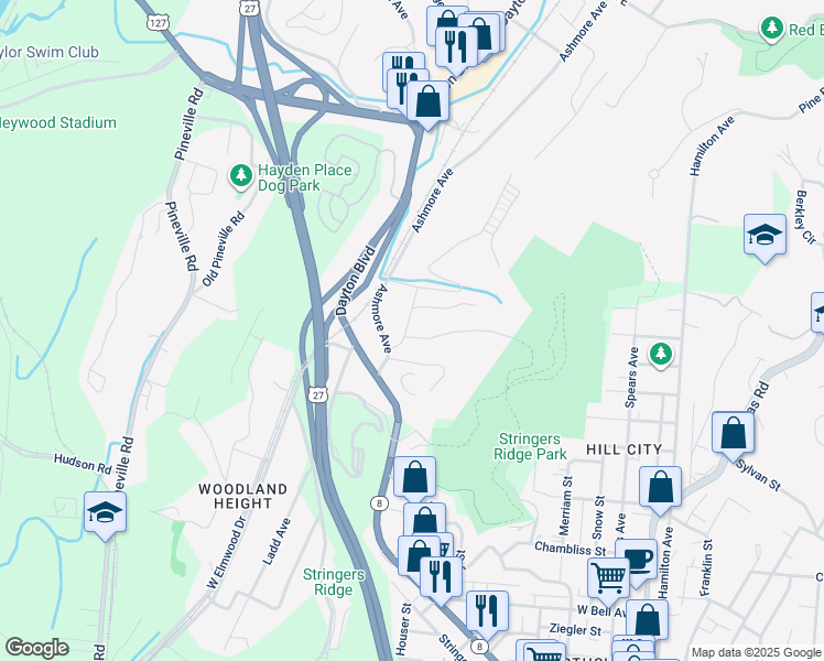 map of restaurants, bars, coffee shops, grocery stores, and more near 1106 Coker Circle in Chattanooga