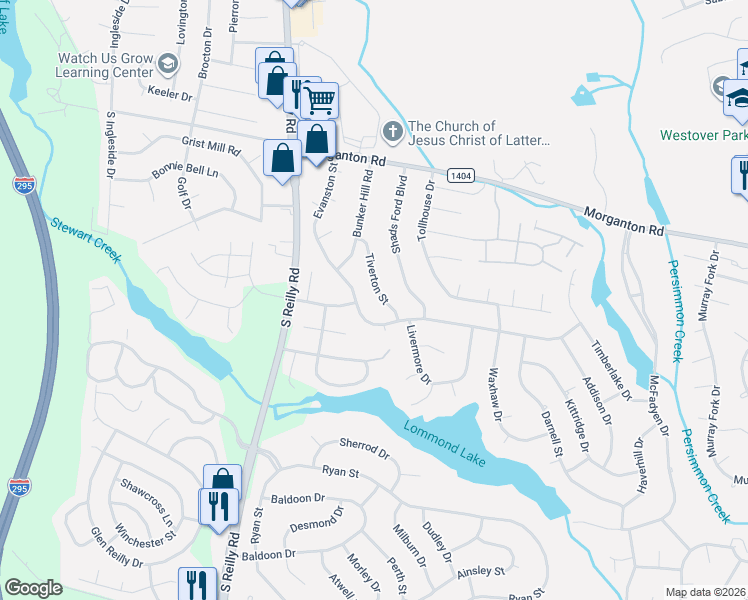 map of restaurants, bars, coffee shops, grocery stores, and more near 232 Tiverton Street in Fayetteville