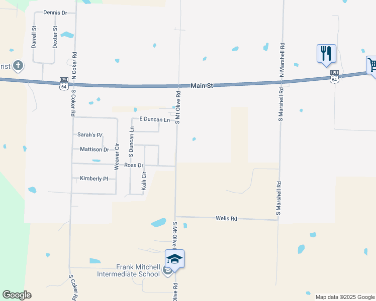 map of restaurants, bars, coffee shops, grocery stores, and more near 33-43 South Mount Olive Road in Vilonia