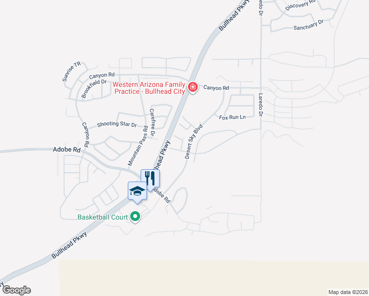 map of restaurants, bars, coffee shops, grocery stores, and more near 2483 Sabino Drive in Bullhead City