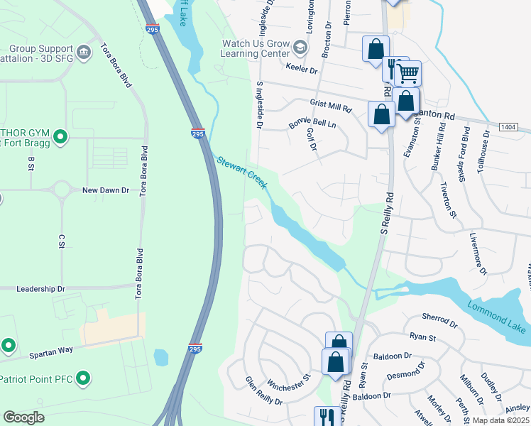 map of restaurants, bars, coffee shops, grocery stores, and more near 962 Stewarts Creek Drive in Fayetteville