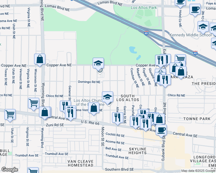map of restaurants, bars, coffee shops, grocery stores, and more near 329 Erbbe Street Northeast in Albuquerque