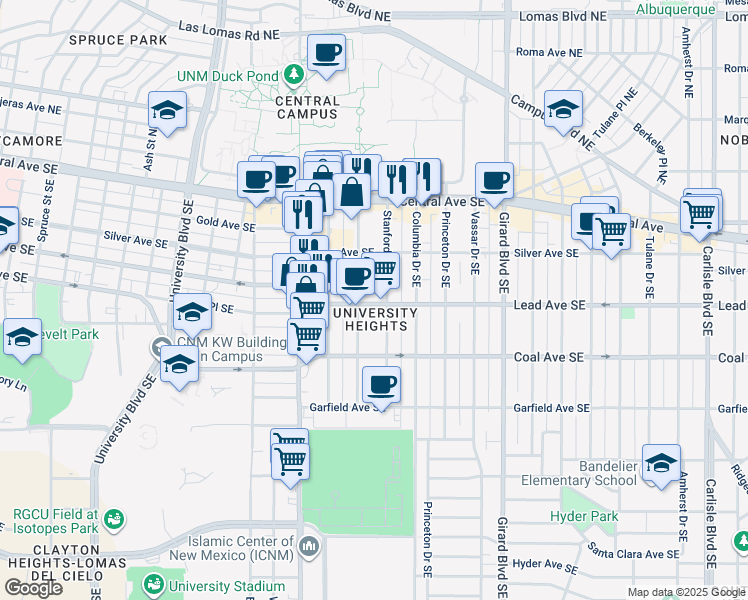 map of restaurants, bars, coffee shops, grocery stores, and more near in Albuquerque