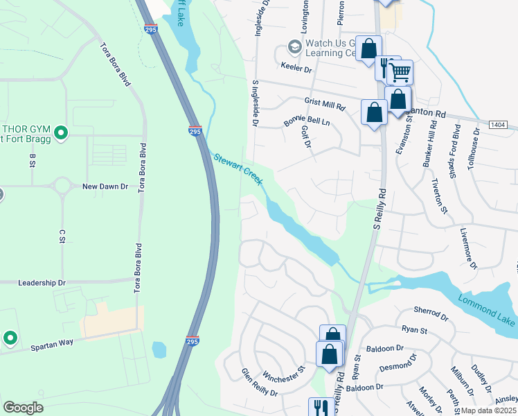map of restaurants, bars, coffee shops, grocery stores, and more near 979 Stewarts Creek Drive in Fayetteville