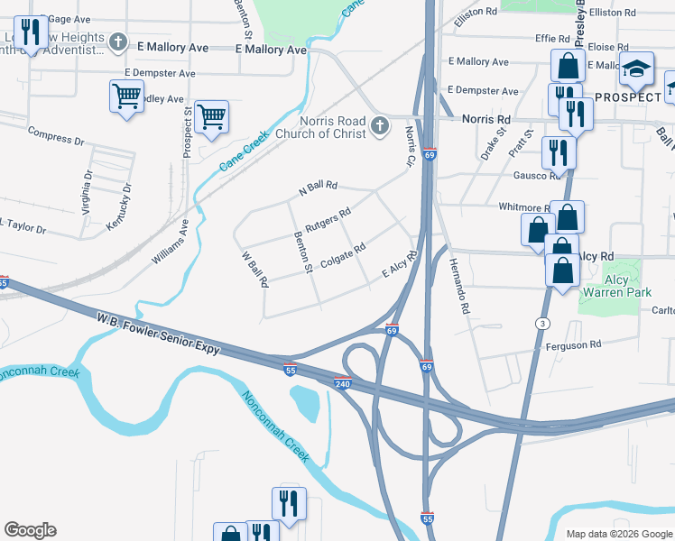 map of restaurants, bars, coffee shops, grocery stores, and more near 987 Colgate Road in Memphis