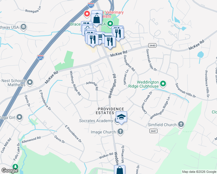 map of restaurants, bars, coffee shops, grocery stores, and more near 2416 Normancrest Ct in Charlotte
