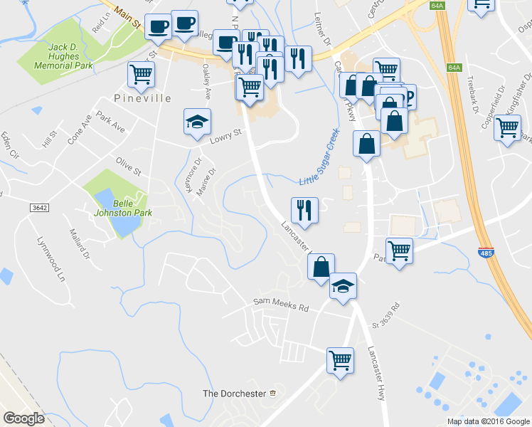 map of restaurants, bars, coffee shops, grocery stores, and more near 12501 Sabal Point Drive in Pineville