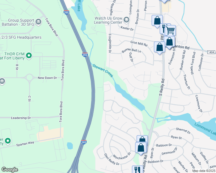 map of restaurants, bars, coffee shops, grocery stores, and more near 979 Stewarts Creek Drive in Fayetteville