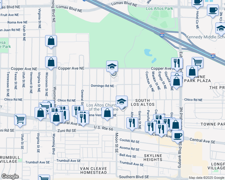 map of restaurants, bars, coffee shops, grocery stores, and more near 328 General Somervell St NE in Albuquerque