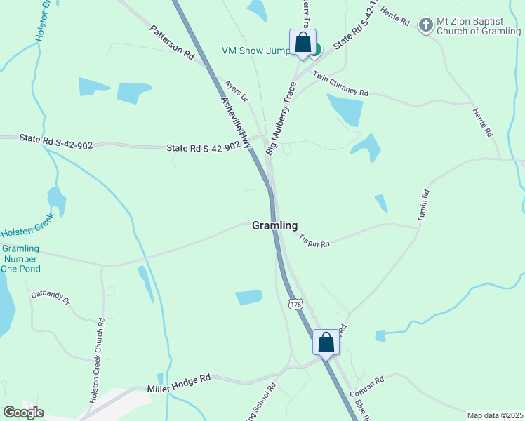 map of restaurants, bars, coffee shops, grocery stores, and more near 14921 Asheville Highway in Campobello