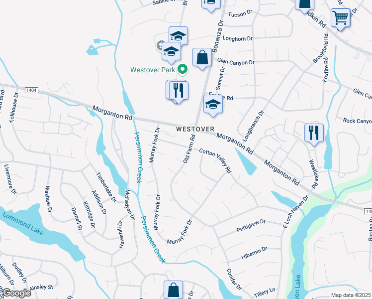 map of restaurants, bars, coffee shops, grocery stores, and more near 206 Old Farm Road in Fayetteville