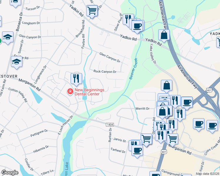 map of restaurants, bars, coffee shops, grocery stores, and more near 295 Warton Lane in Fayetteville