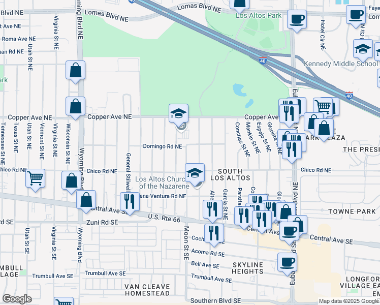 map of restaurants, bars, coffee shops, grocery stores, and more near 329 Erbbe Street Northeast in Albuquerque