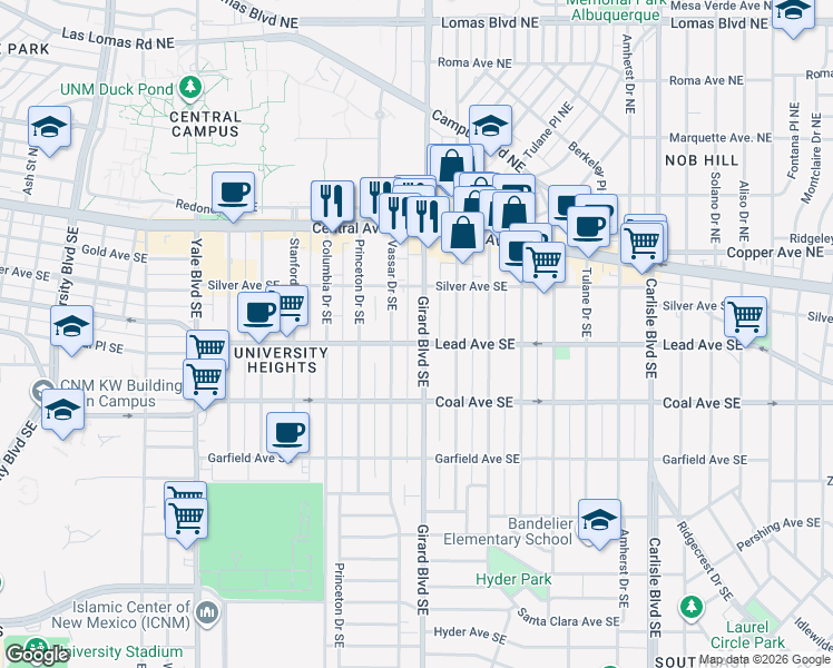 map of restaurants, bars, coffee shops, grocery stores, and more near in Albuquerque