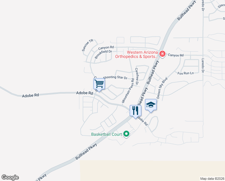 map of restaurants, bars, coffee shops, grocery stores, and more near 2293 Desert Forest Lane in Bullhead City