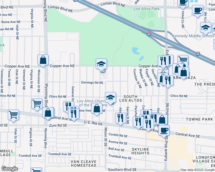 map of restaurants, bars, coffee shops, grocery stores, and more near 329 Erbbe Street Northeast in Albuquerque