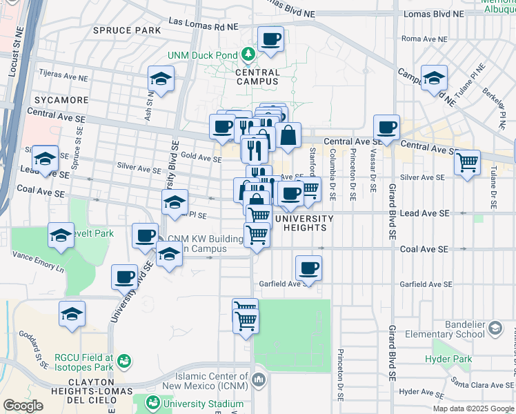 map of restaurants, bars, coffee shops, grocery stores, and more near in Albuquerque