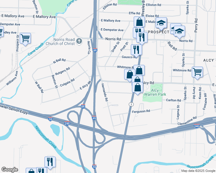 map of restaurants, bars, coffee shops, grocery stores, and more near 2464 Ruby Oaks Drive in Memphis