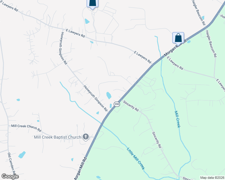 map of restaurants, bars, coffee shops, grocery stores, and more near 5811 Morgan Mill Road in Monroe