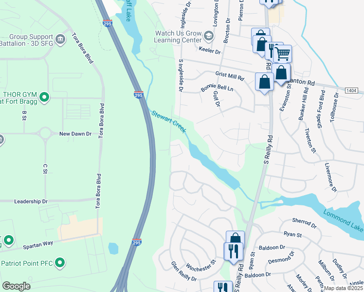 map of restaurants, bars, coffee shops, grocery stores, and more near 979 Stewarts Creek Drive in Fayetteville