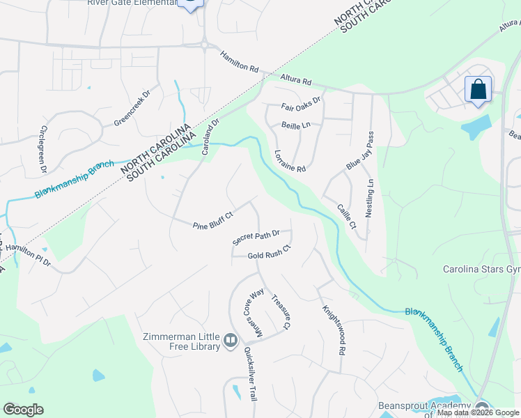 map of restaurants, bars, coffee shops, grocery stores, and more near 1723 Sutters Mill Way in Fort Mill