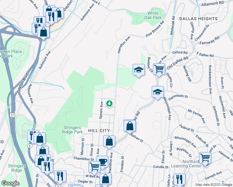map of restaurants, bars, coffee shops, grocery stores, and more near 107 Devel Lane in Chattanooga