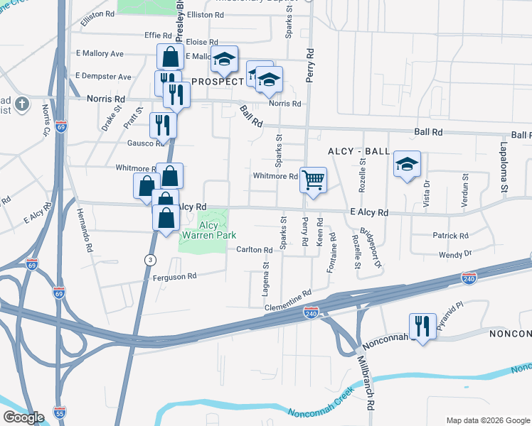 map of restaurants, bars, coffee shops, grocery stores, and more near 1484 Lockhaven Avenue in Memphis