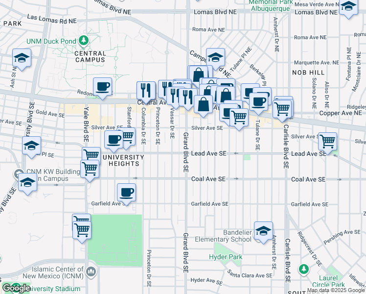 map of restaurants, bars, coffee shops, grocery stores, and more near in Albuquerque