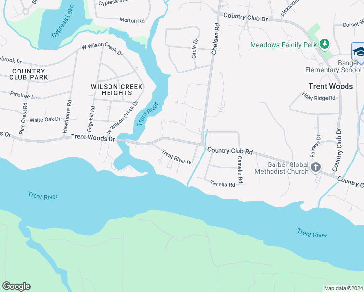 map of restaurants, bars, coffee shops, grocery stores, and more near 4707 Trent Woods Drive in Trent Woods