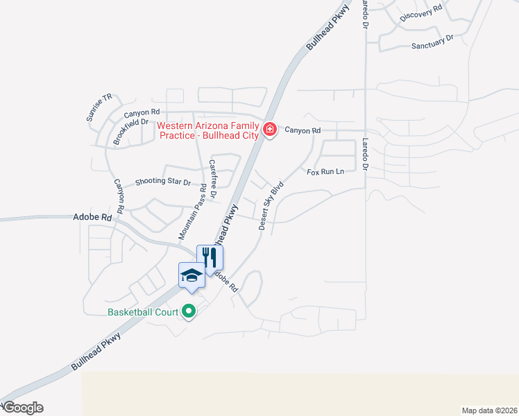 map of restaurants, bars, coffee shops, grocery stores, and more near 2483 Sabino Drive in Bullhead City