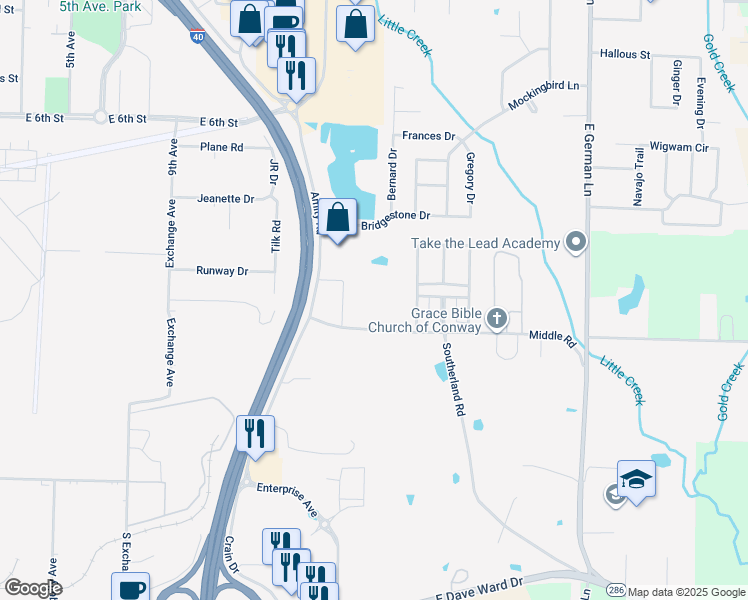map of restaurants, bars, coffee shops, grocery stores, and more near 150 Amity Road in Conway