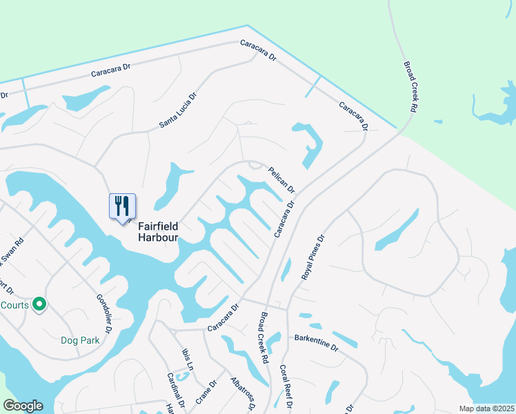 map of restaurants, bars, coffee shops, grocery stores, and more near 6104 Schooner Court in New Bern