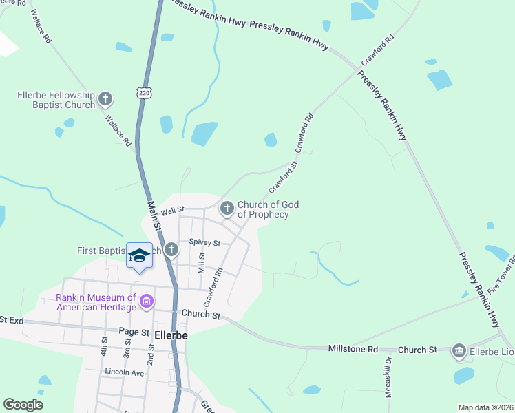 map of restaurants, bars, coffee shops, grocery stores, and more near 177 Crawford Road in Ellerbe