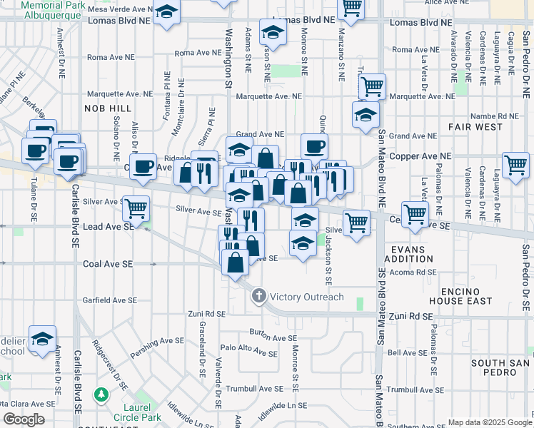 map of restaurants, bars, coffee shops, grocery stores, and more near 99999 Jefferson Street Northeast in Albuquerque