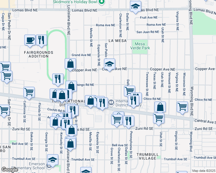 map of restaurants, bars, coffee shops, grocery stores, and more near 232 San Pablo Street Northeast in Albuquerque