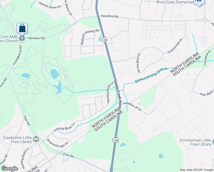 map of restaurants, bars, coffee shops, grocery stores, and more near 16232 Long Talon Way in Charlotte