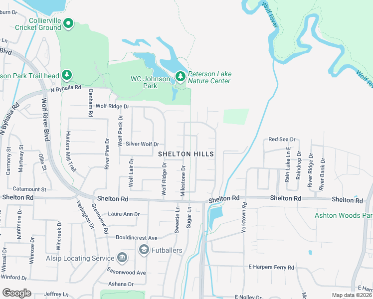 map of restaurants, bars, coffee shops, grocery stores, and more near 1406 Milestone Drive in Collierville