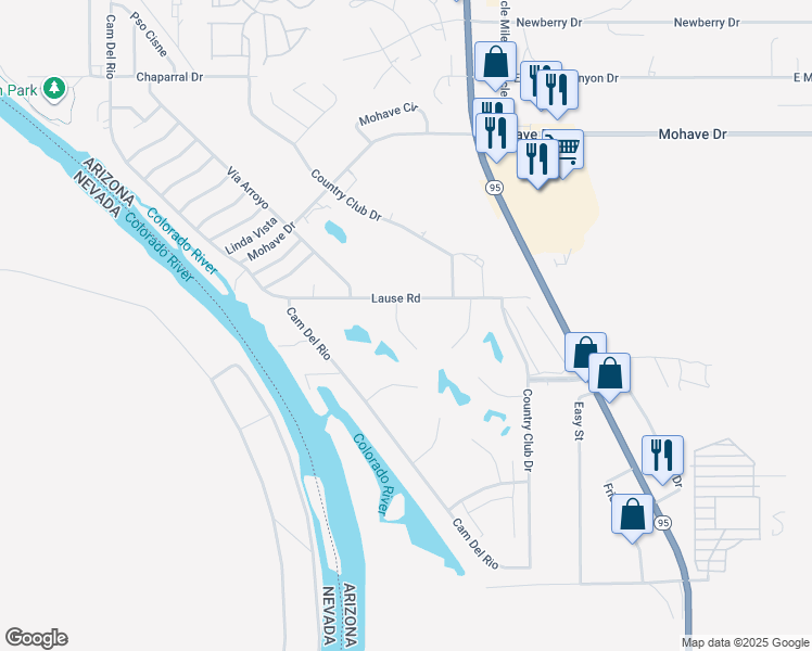 map of restaurants, bars, coffee shops, grocery stores, and more near 2028 Lause Bay in Bullhead City