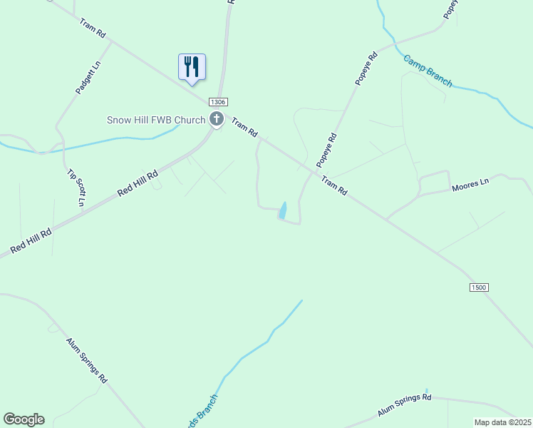 map of restaurants, bars, coffee shops, grocery stores, and more near 165 John Pressley Lane in Mount Olive