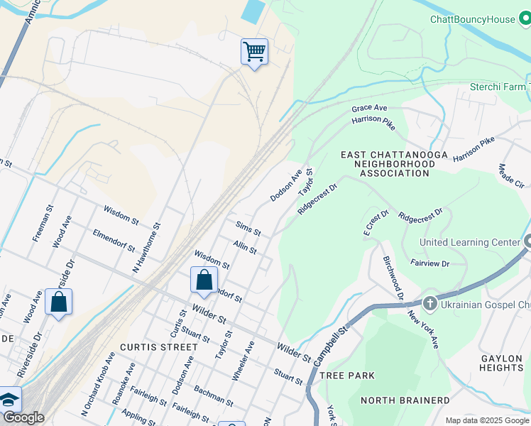 map of restaurants, bars, coffee shops, grocery stores, and more near 3502 Dodson Avenue in Chattanooga